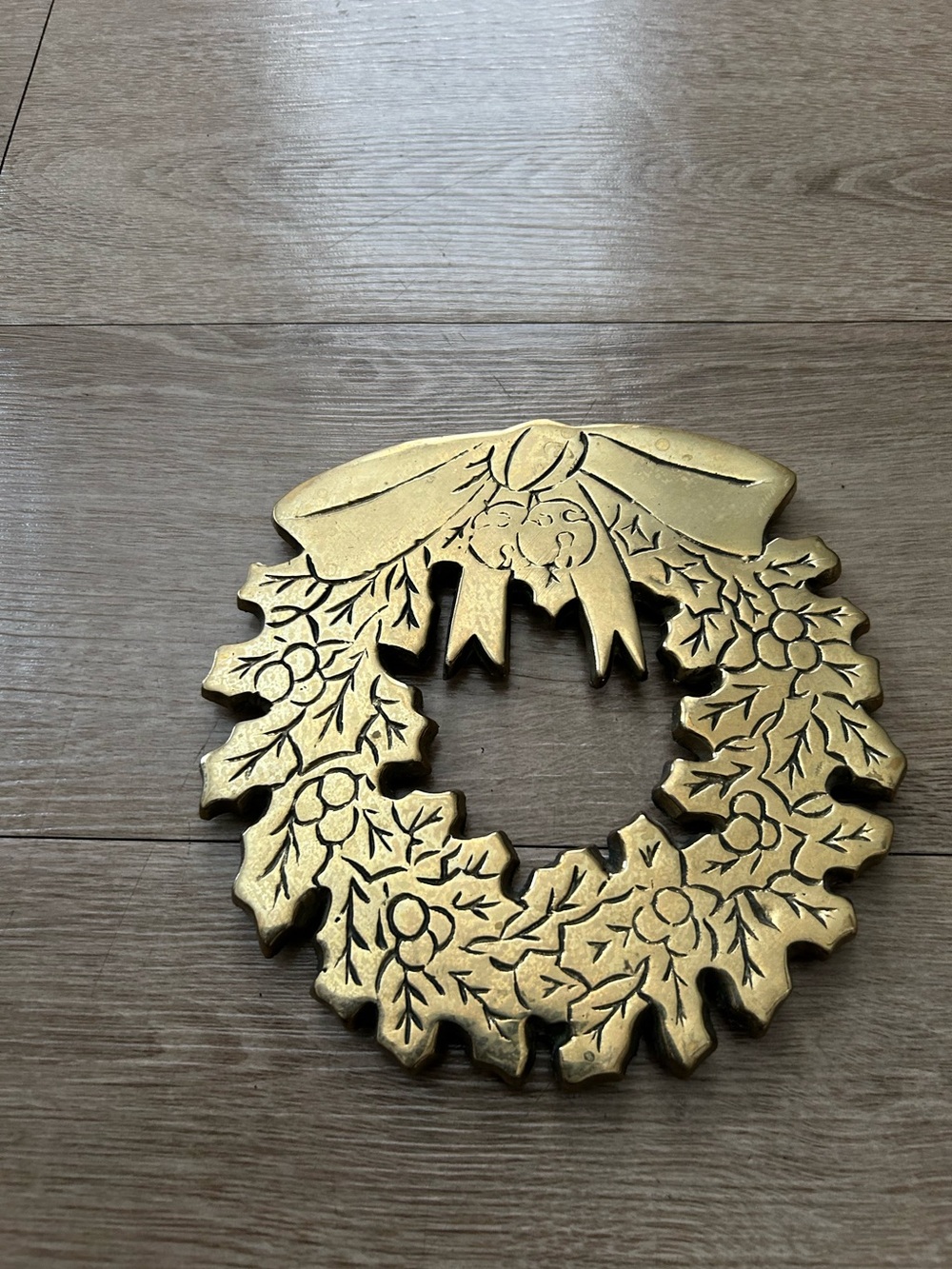 Vintage Brass Holiday Wreath Trivet